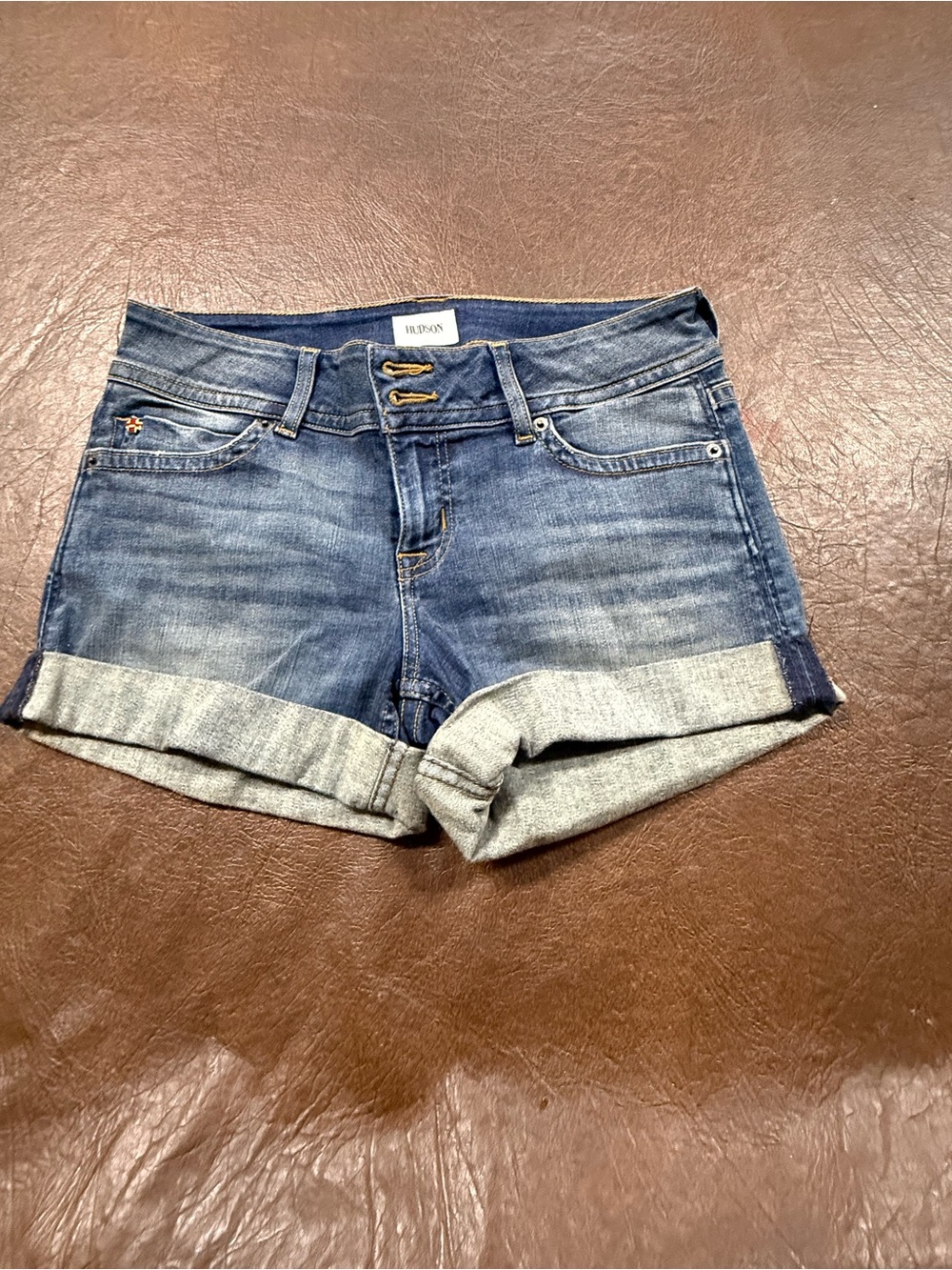 Hudson Jeans Rolled Hem Distressed Denim Shorts - Blue
